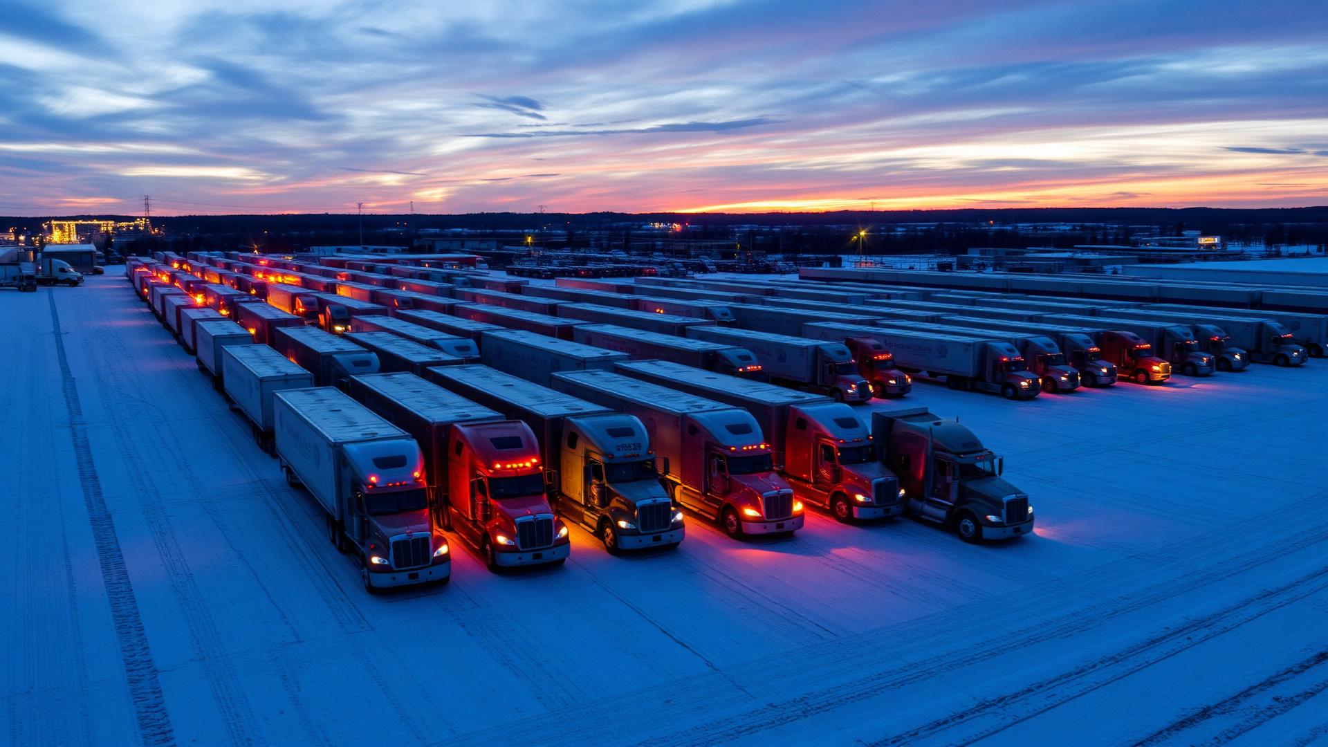 Truck yard in Western New York at dusk